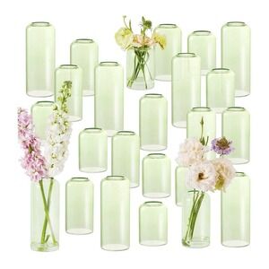 24Pcs Bud Vases Set, Glass Flower Vase for Centerpieces Green